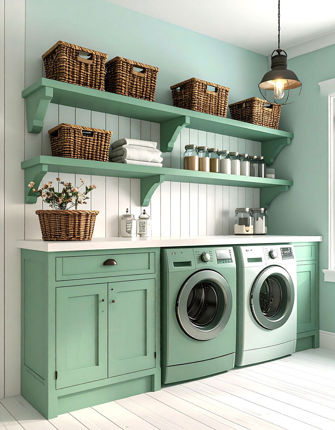 Farmhouse Laundry Room Shelves with Beadboard - 30 laundry room shelves ideas