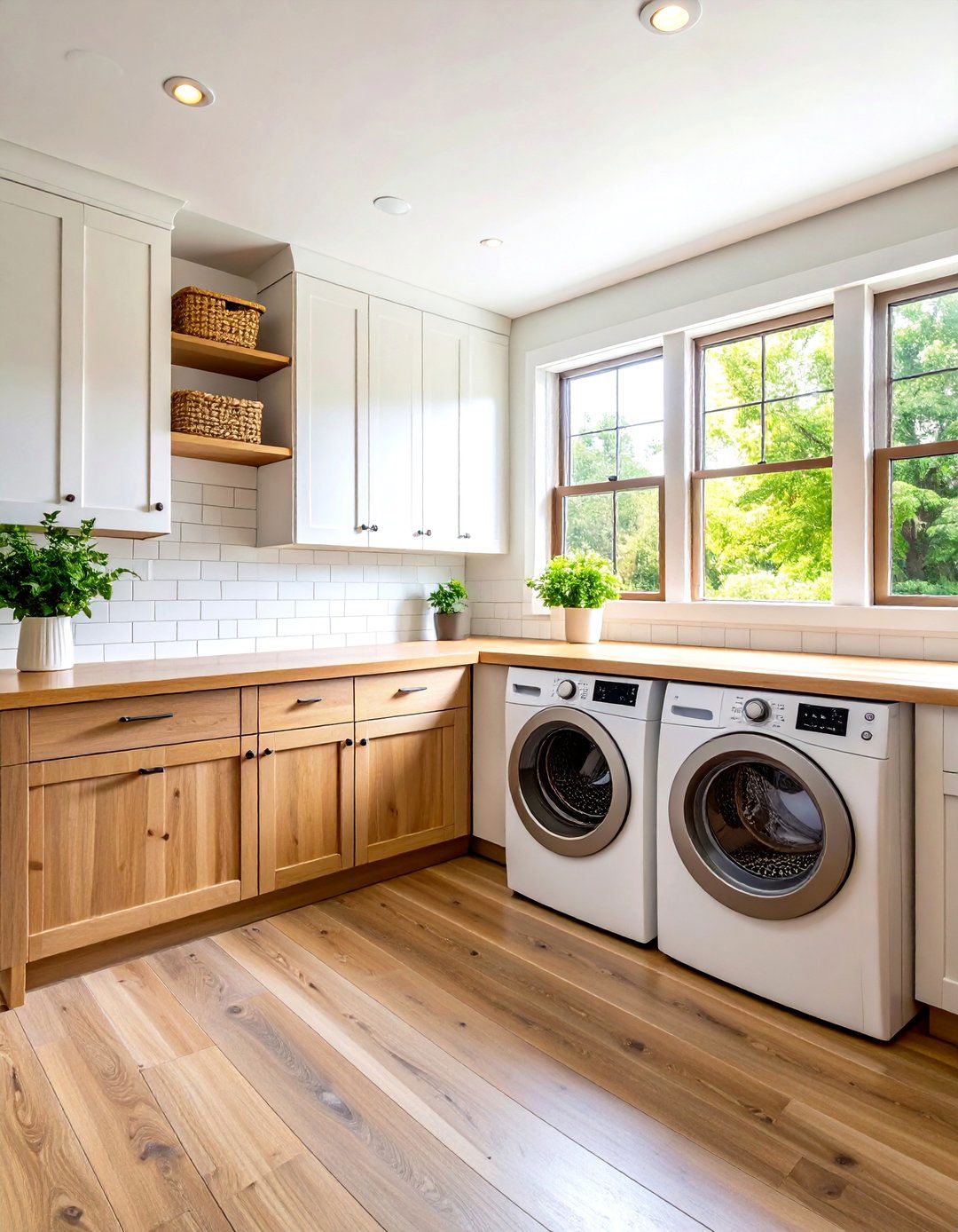 Farmhouse Laundry Room with Butcher Block Countertops - 30 farmhouse laundry room ideas