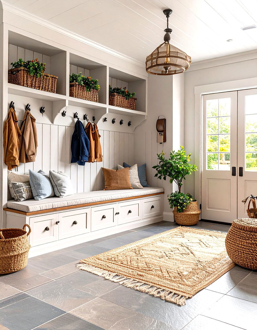 Farmhouse Mudroom with Built In Storage - 30 farmhouse interior design ideas