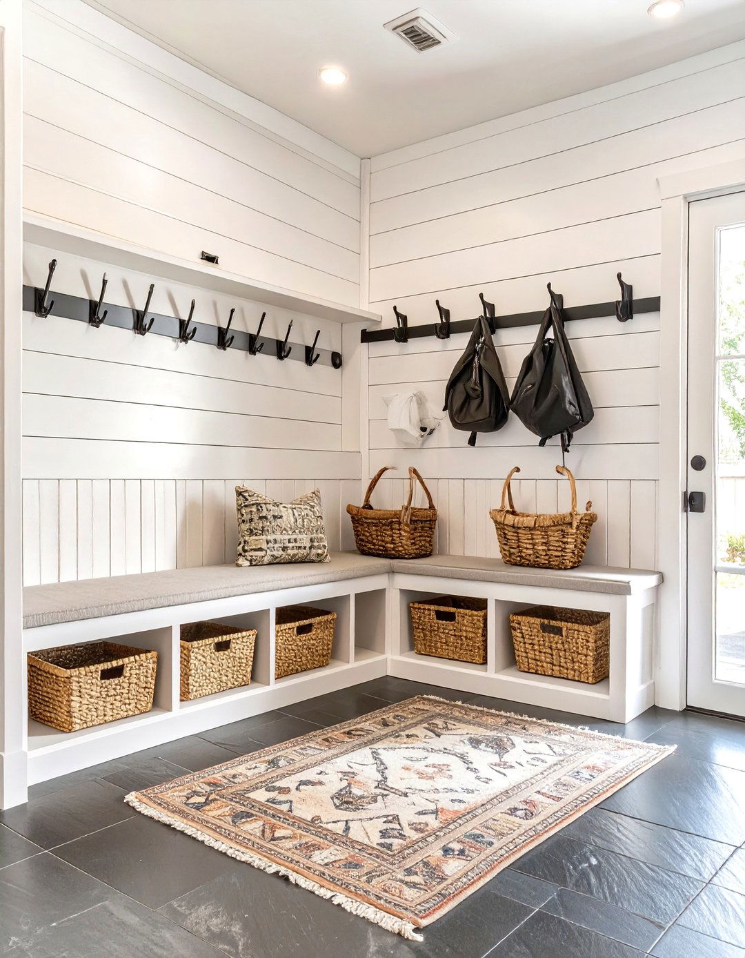 Farmhouse Mudroom with Shiplap Walls - 30 modern mudroom ideas