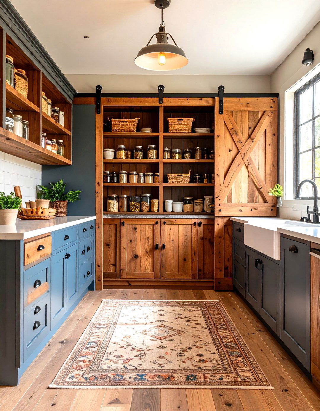 Farmhouse Pantry with Barn Doors - 30 farmhouse interior design ideas