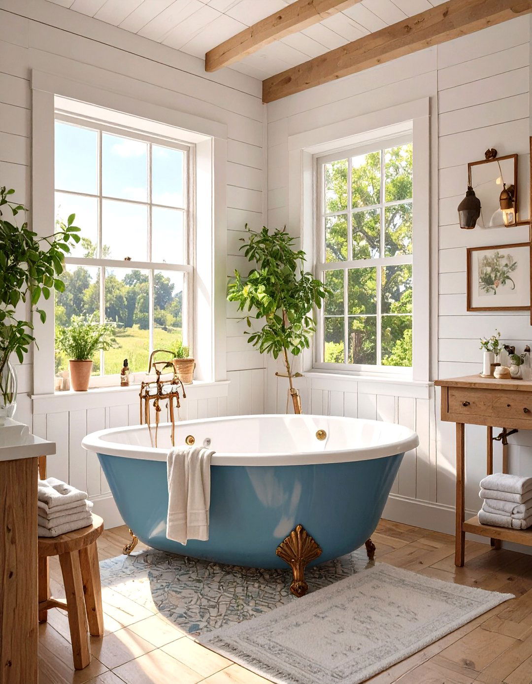 Farmhouse Shower Tub with Shiplap Walls - 30 shower tub designs