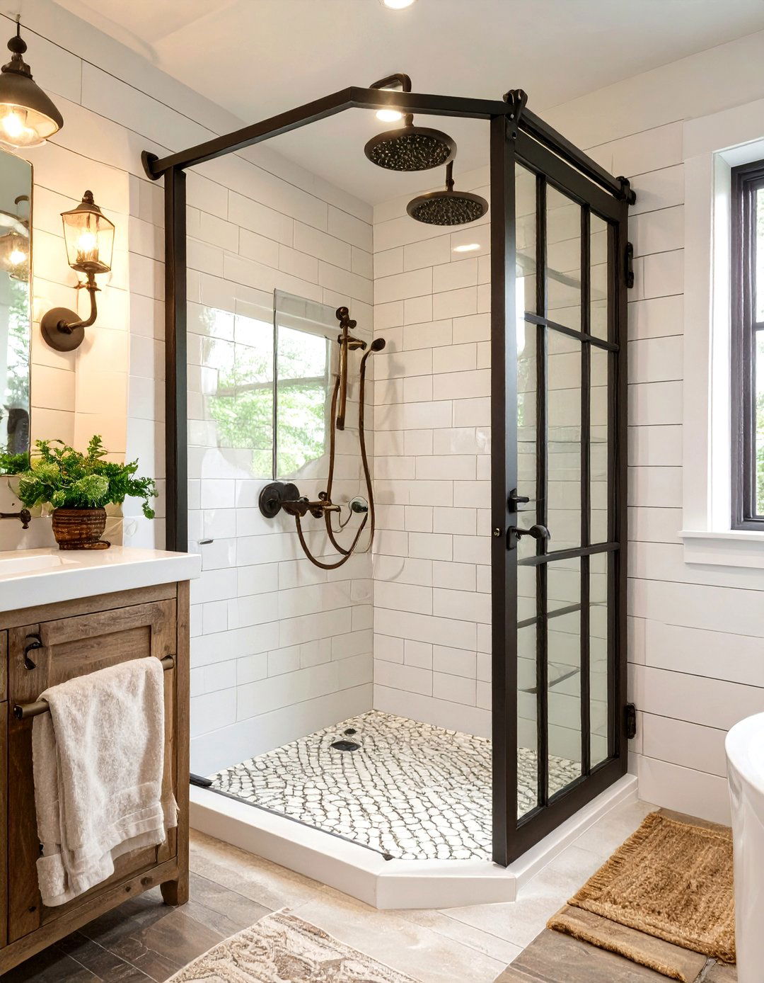 Farmhouse Style Corner Shower - 30 corner shower ideas