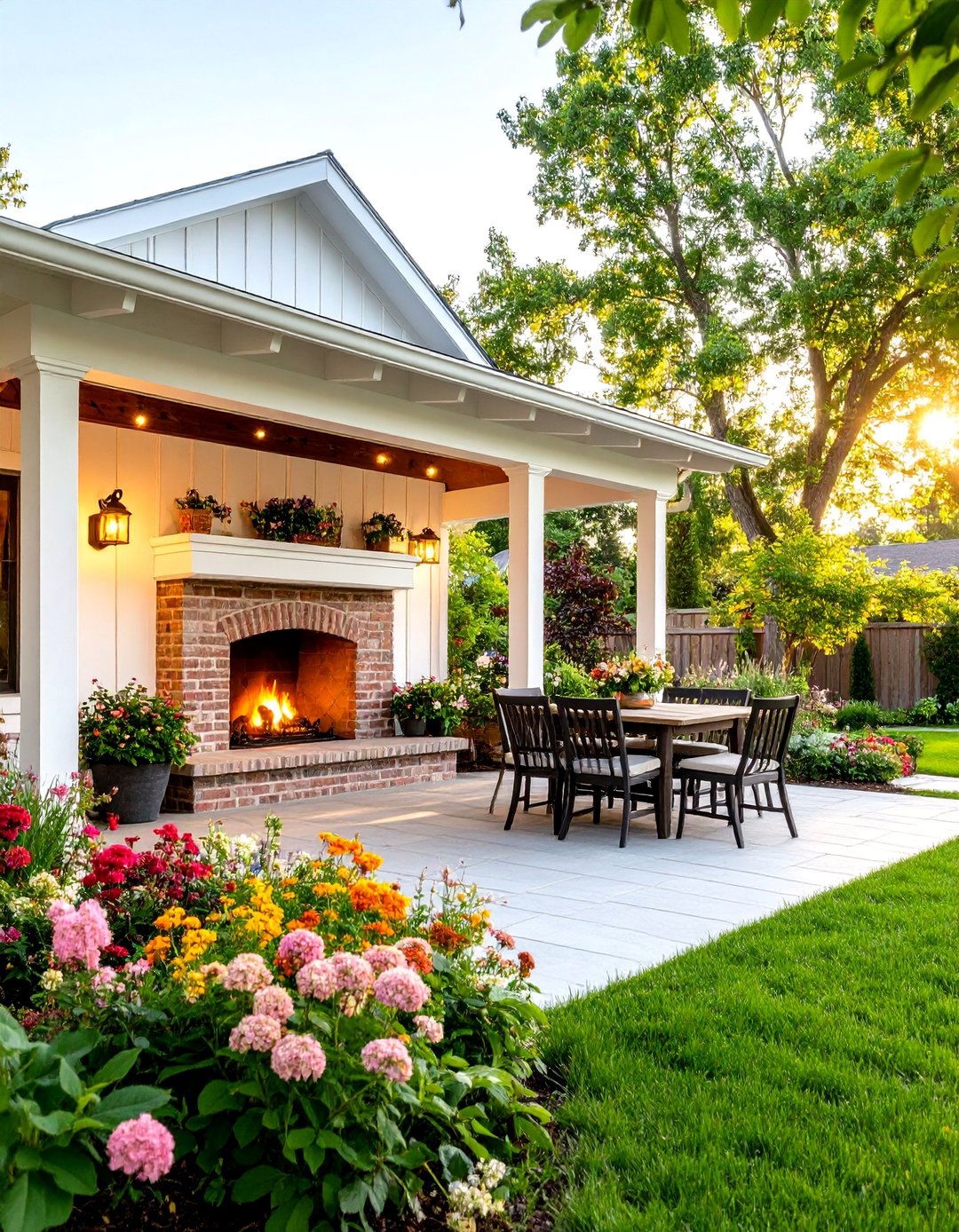 Farmhouse Style Covered Fireplace - 30 backyard fireplace ideas