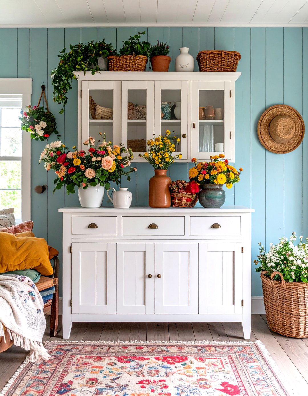 Farmhouse Style Distressed White Living Room Cabinet - 30 living room cabinet ideas