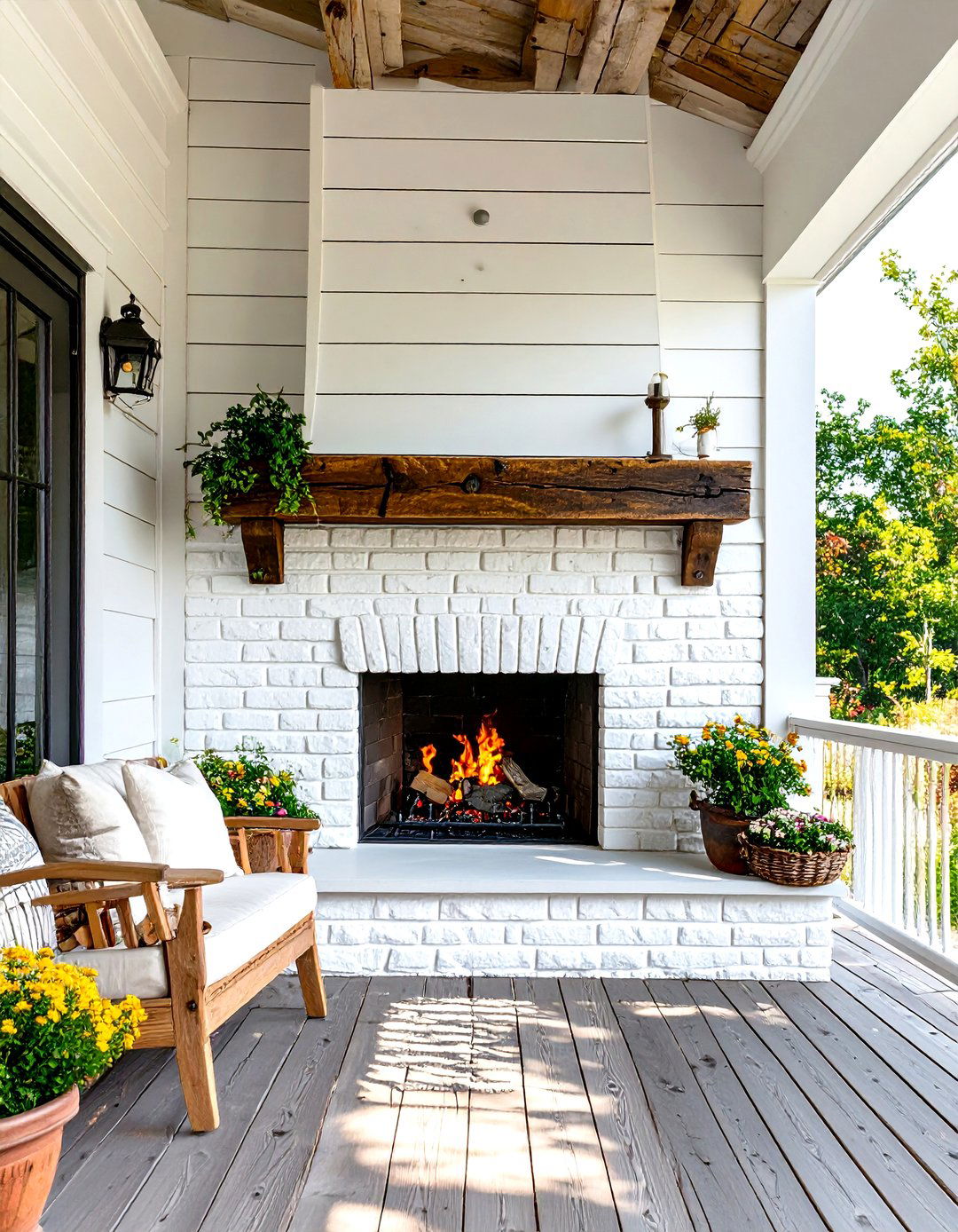 Farmhouse Style Outdoor Fireplace with Shiplap - 30 outdoor fireplace ideas
