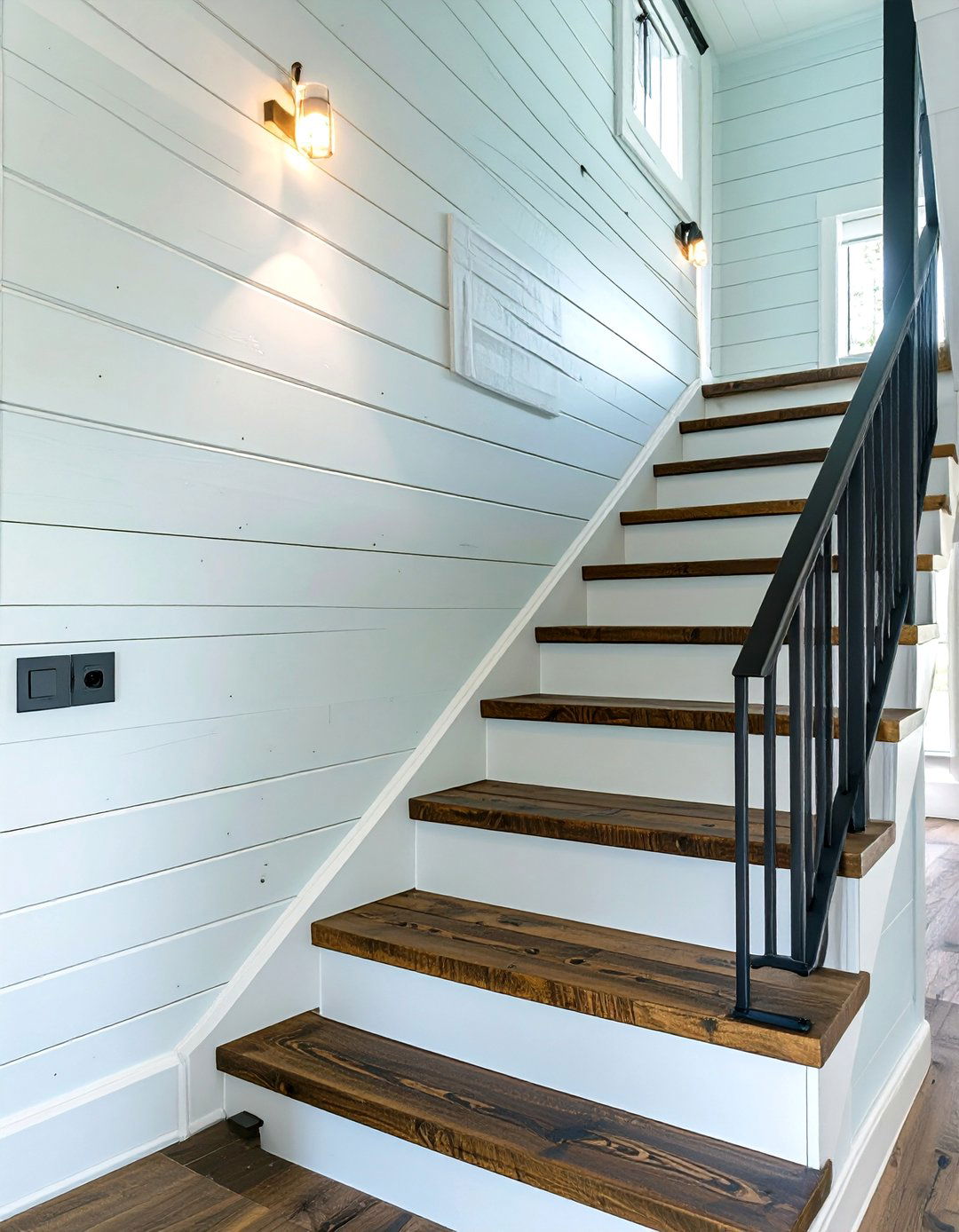 Farmhouse Style Stairway Shiplap - 30 stairway decor ideas