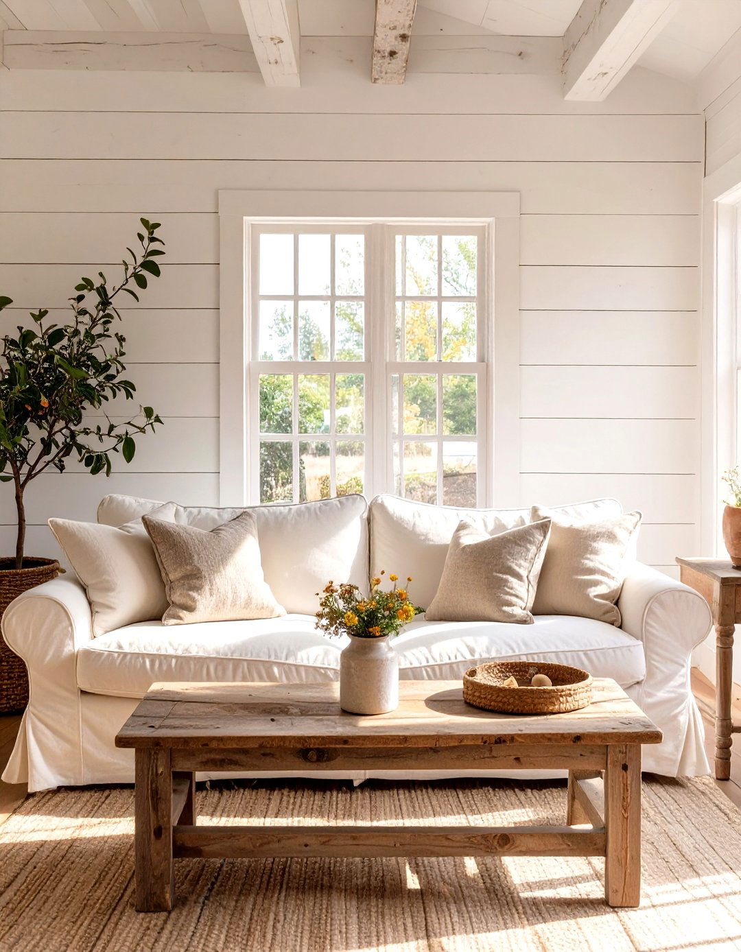 Farmhouse Style White Living Room - 30 white living room ideas