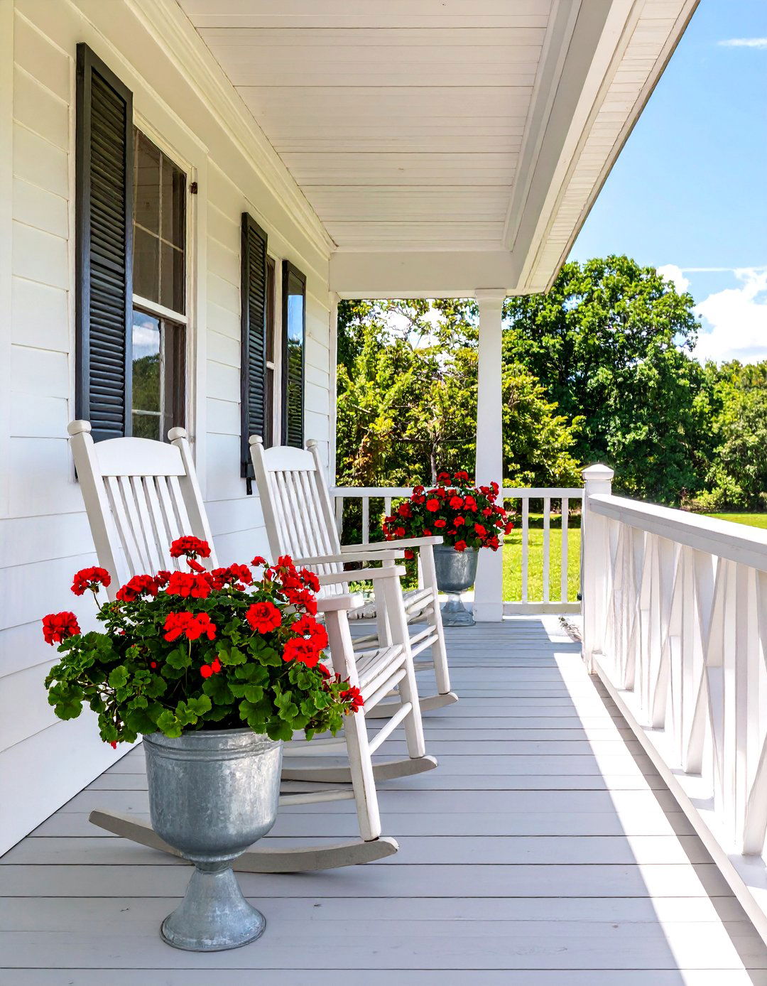 Farmhouse Style White Railing with X Details - 30 horizontal deck railing ideas