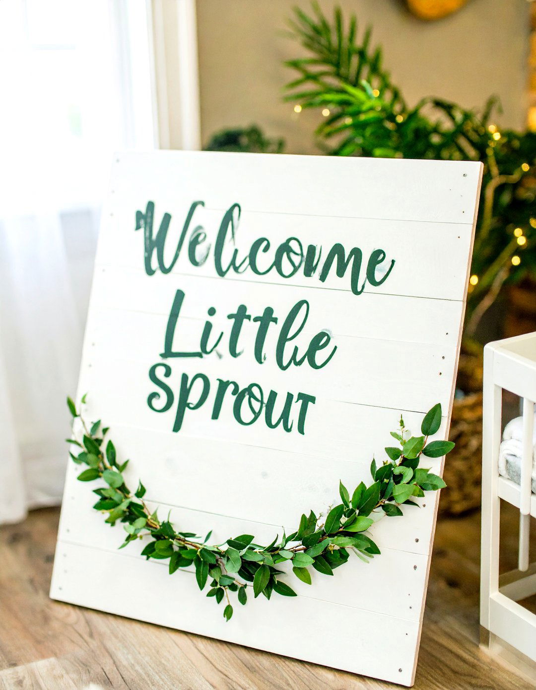 Farmhouse Welcome Little Sprout Sign - 30 baby shower sign ideas