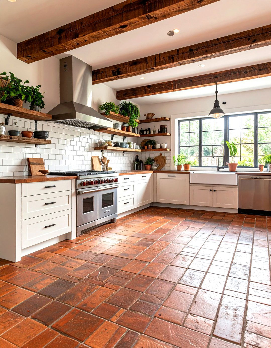 Faux Brick Porcelain Tile Floor - 30 kitchen floor tile ideas