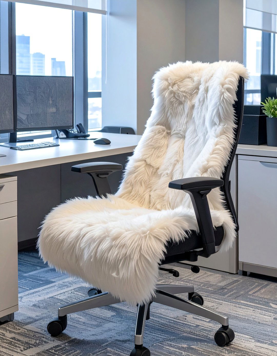 Faux Fur Seat Cover or Cushion - 30 small office cubicle decoration ideas