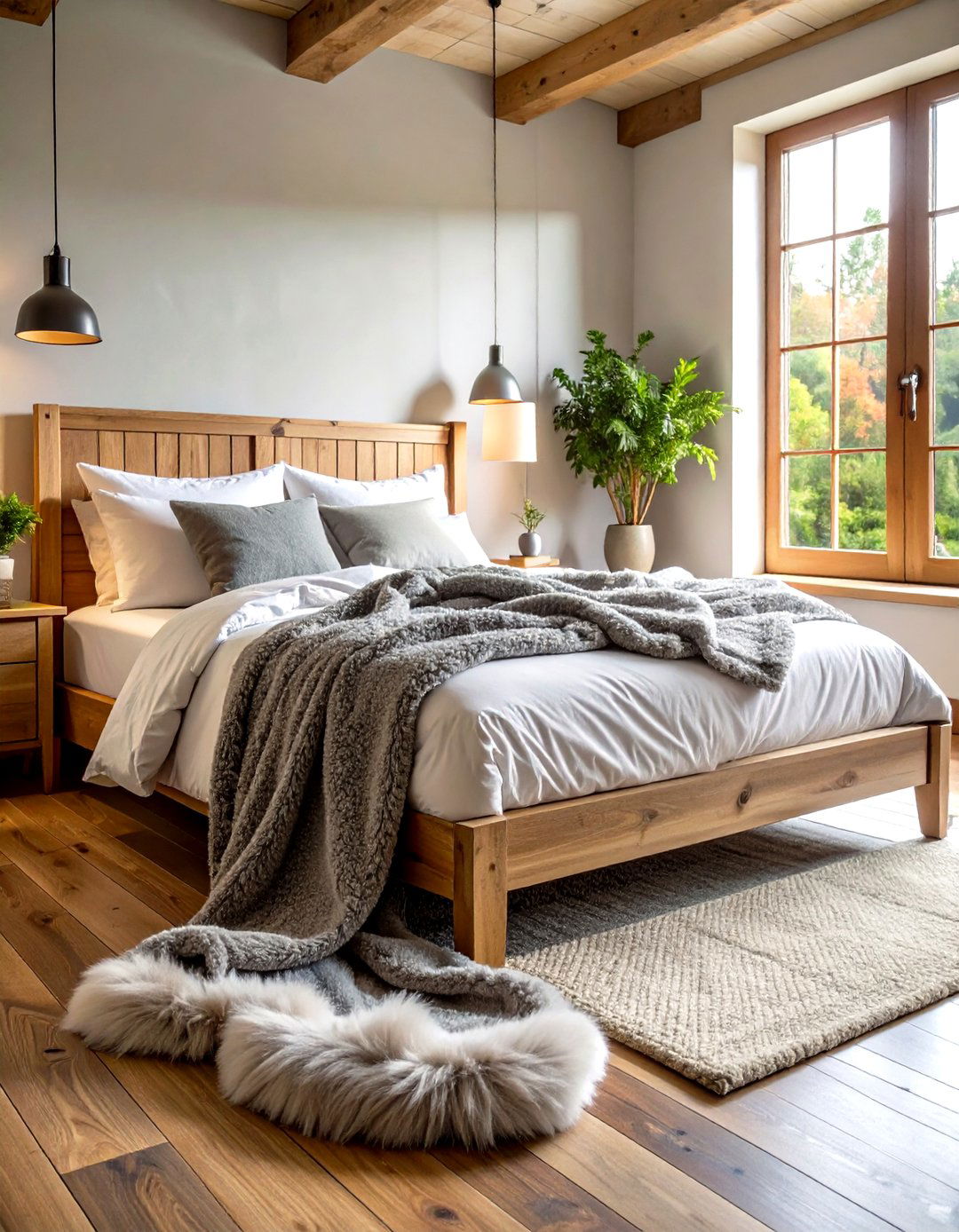 Faux Fur Throws and Pillows - 30 rustic bedroom ideas