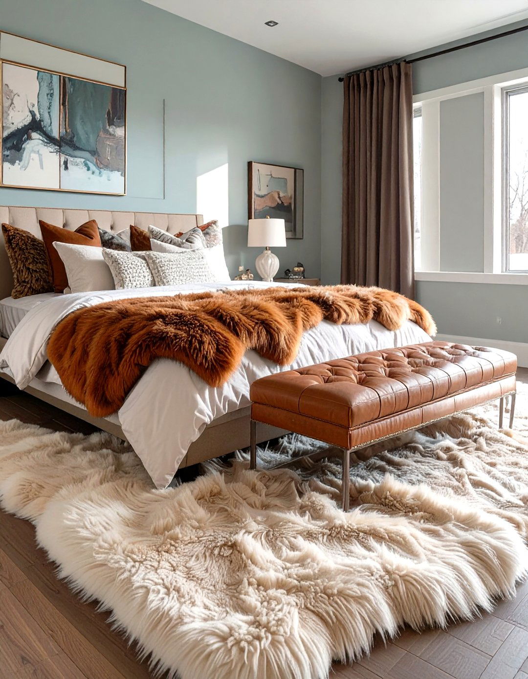 Faux Fur and Texture Rich Bedroom - 30 glam bedroom ideas