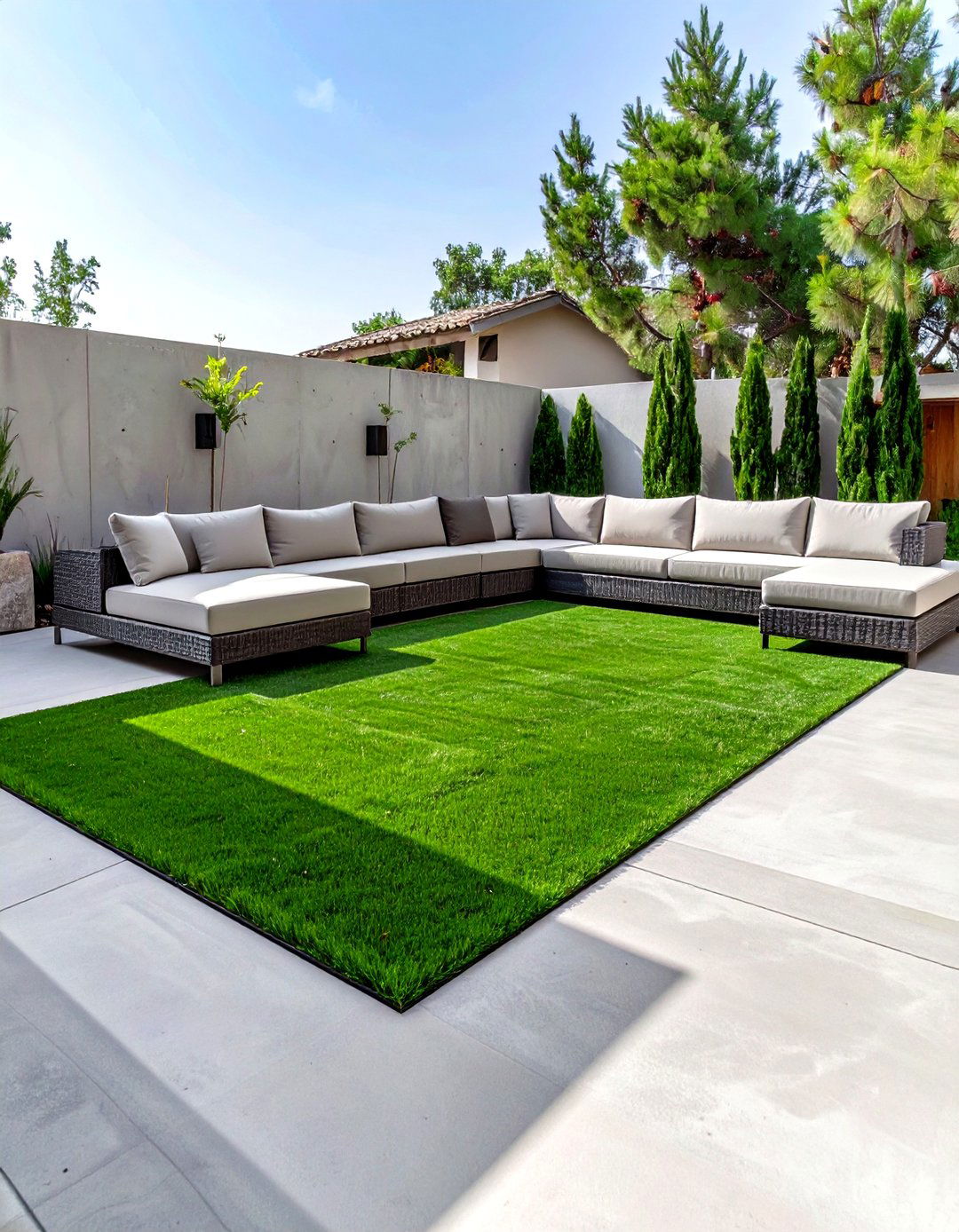 Faux Grass and Concrete Patio - 30 concrete patio ideas on a budget