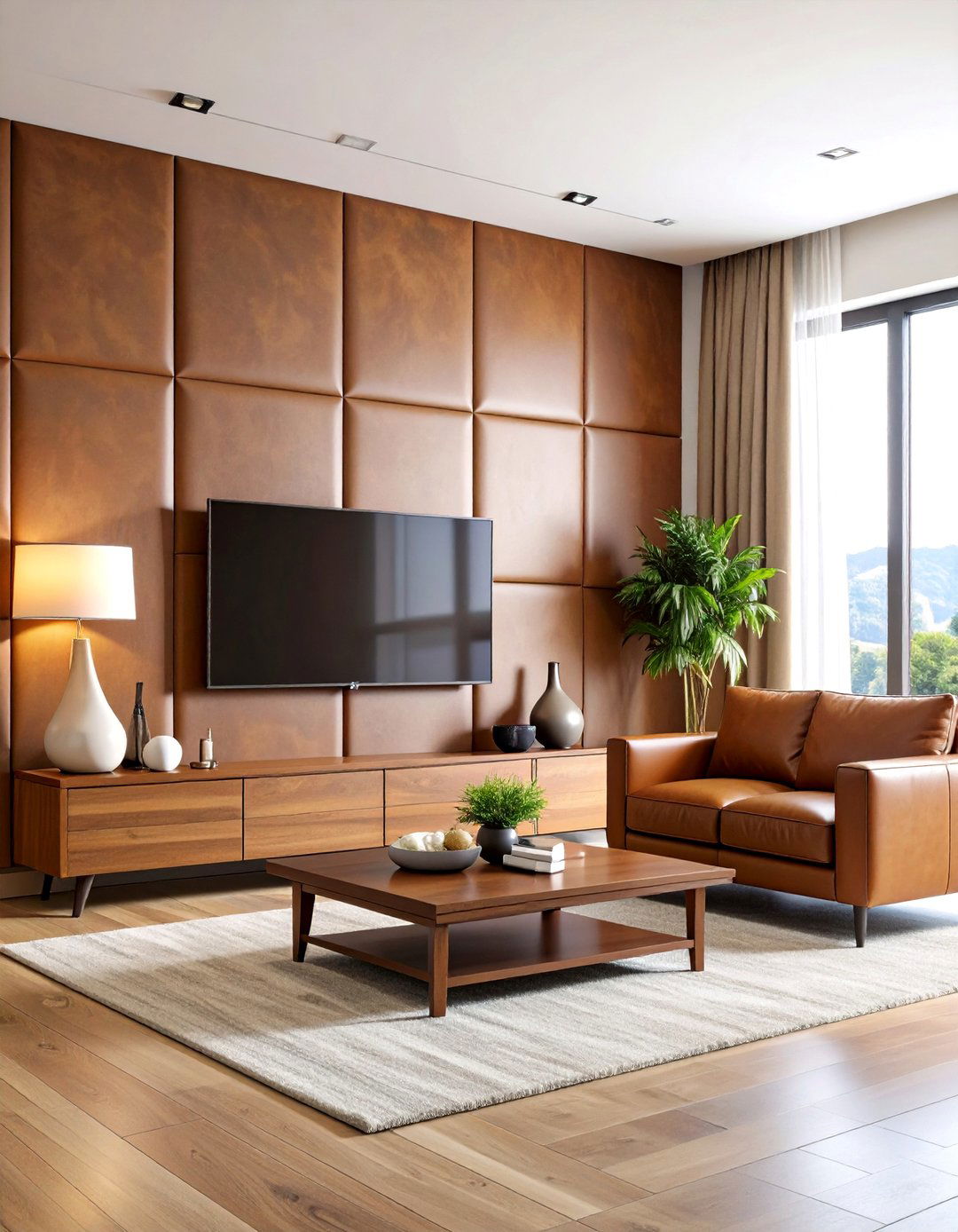 Faux Leather Panels - 30 accent wall behind tv ideas