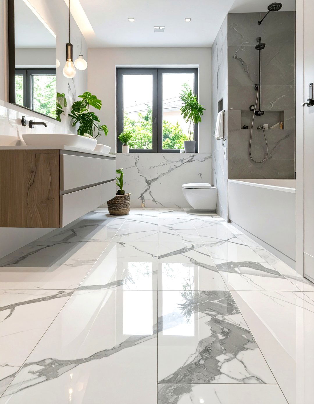 Faux Marble Porcelain Tile Flooring - 30 small bathroom bathroom flooring ideas