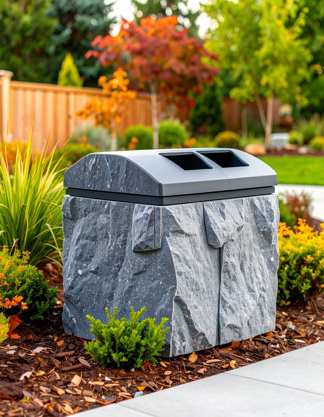 Faux Rock Garbage Can Cover - 30 outdoor garbage can storage ideas