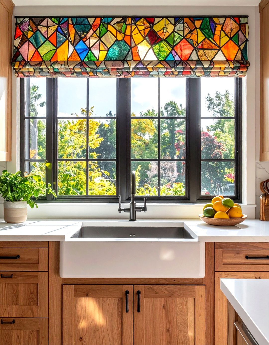 Faux Stained Glass Window Film - 30 kitchen curtain ideas above sink