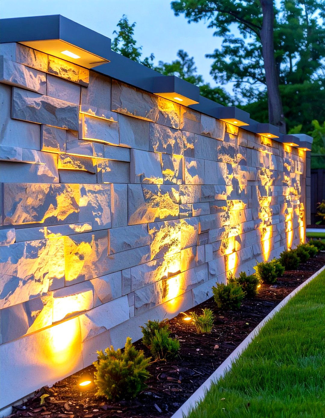 Faux Stone Fence Panel Lighting - 30 outdoor fence lighting ideas