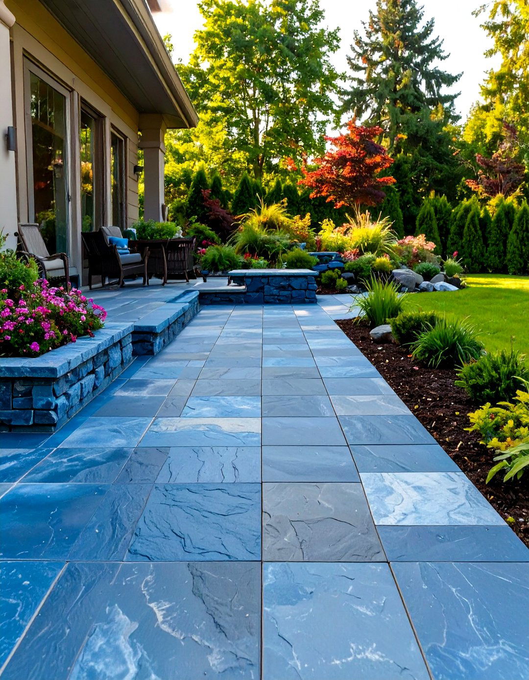 Faux Stone Veneer Stamped Concrete Patio - 30 stamped concrete patio ideas