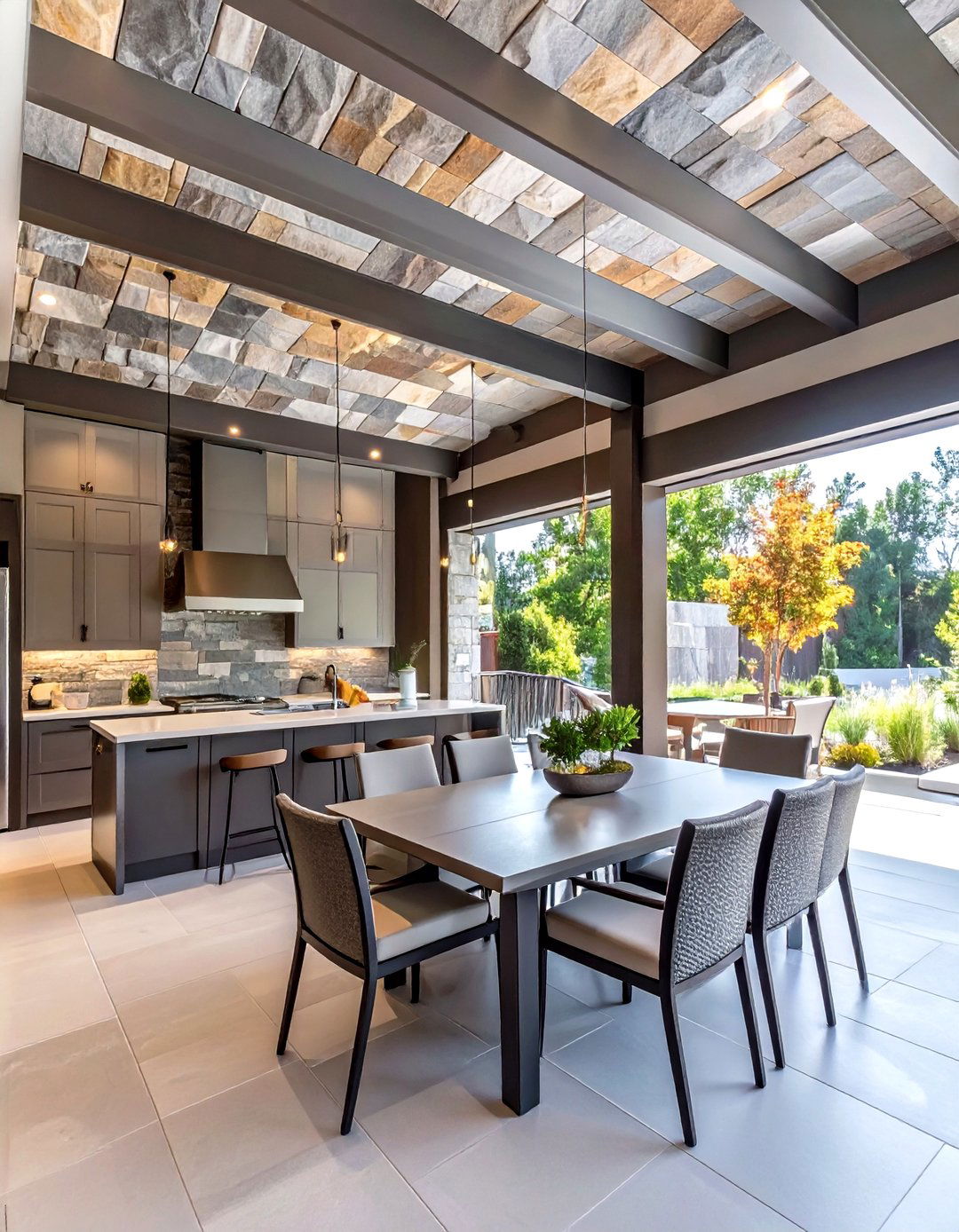 Faux Stone or Brick Panel Ceiling - 30 waterproof under deck ceiling ideas