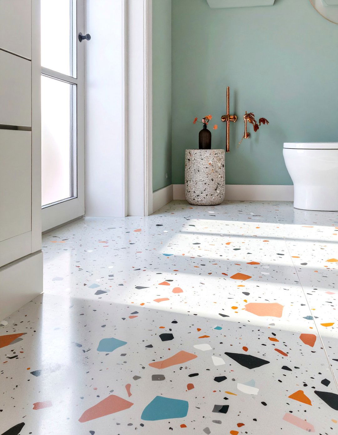 Faux Terrazzo Painted Floor - 30 bathroom tile paint ideas