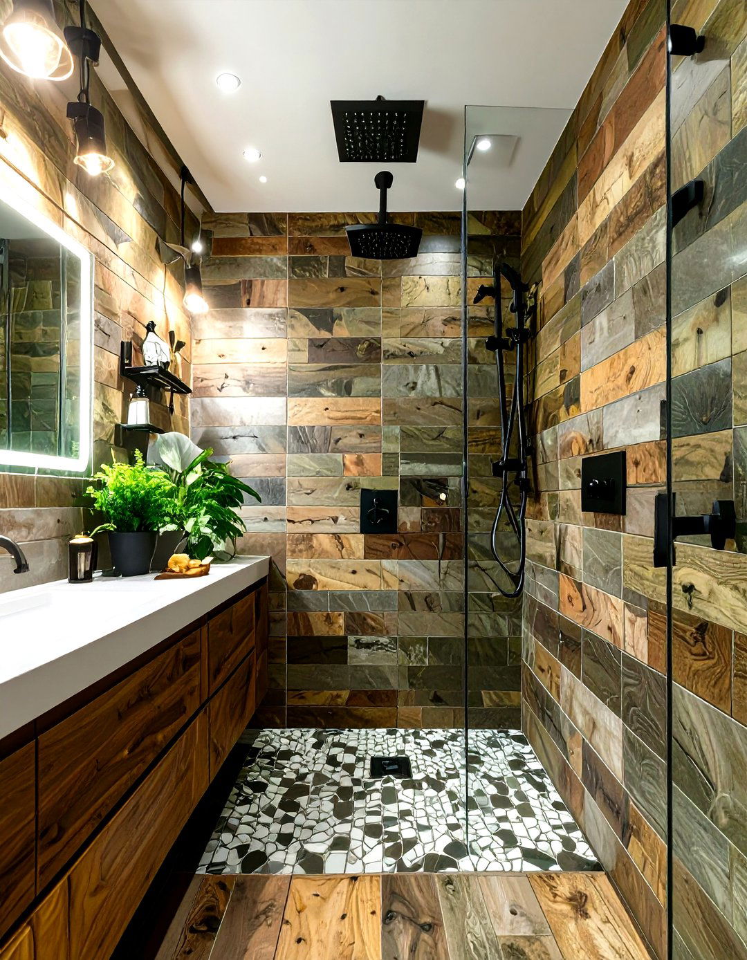 Faux Wood Grain Tile Rustic Shower - 30 rustic shower ideas