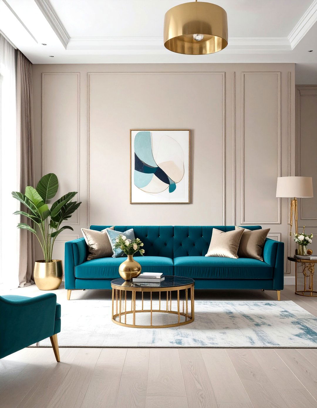 Fawn and Deep Teal Living Room - 30 neutral living room color ideas