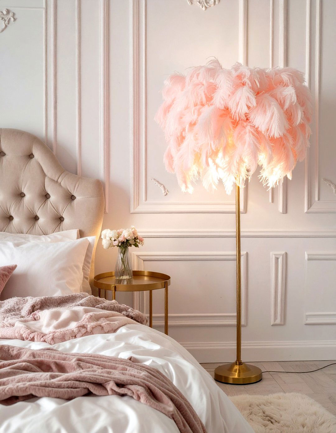 Feather Floor Lamp for a Soft Romantic Bedroom - 30 floor lamps for bedroom ideas