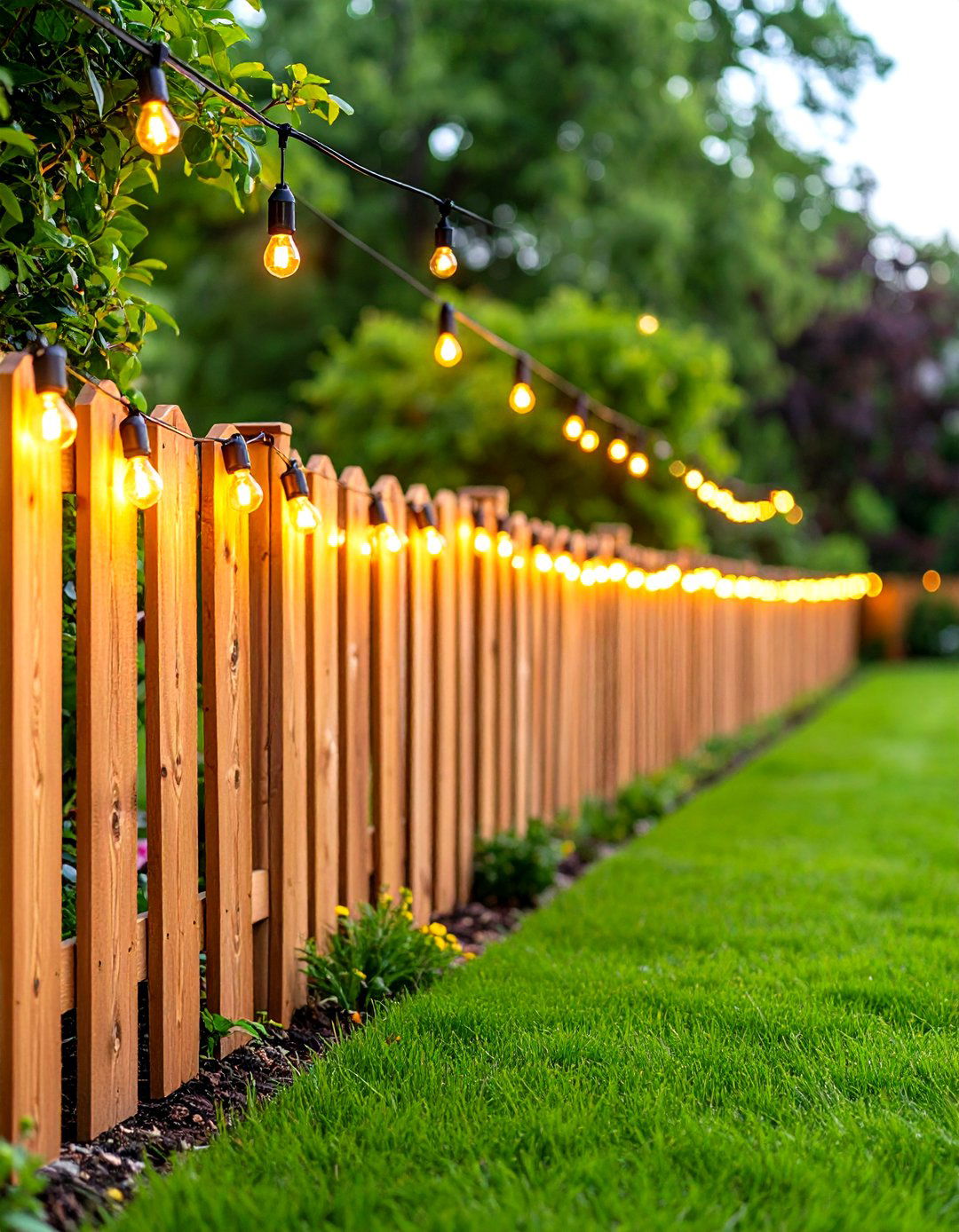Fence Line Outdoor String Light Border - 30 outdoor string light ideas