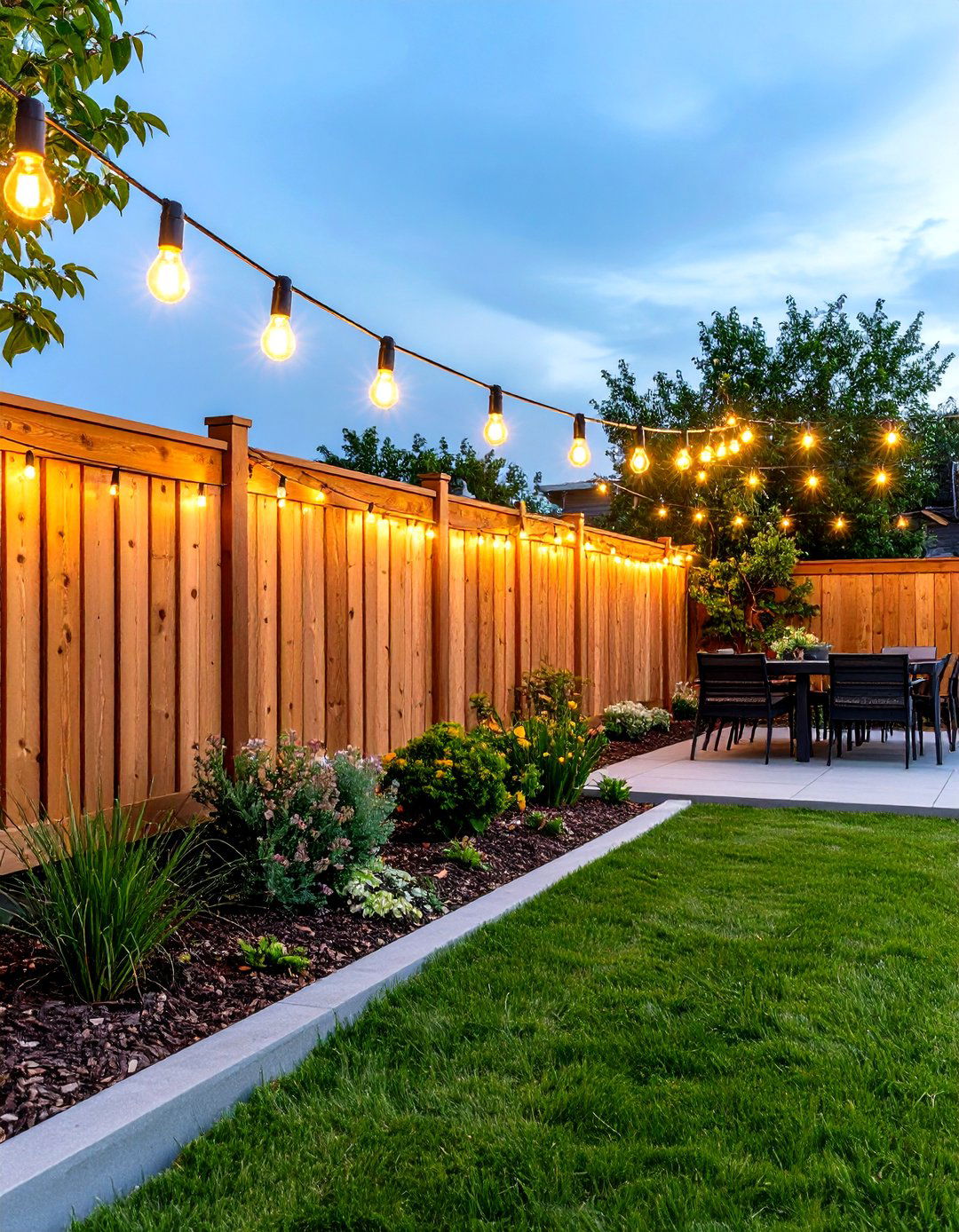 Fence Lined Edison Bulbs - 30 patio lights ideas