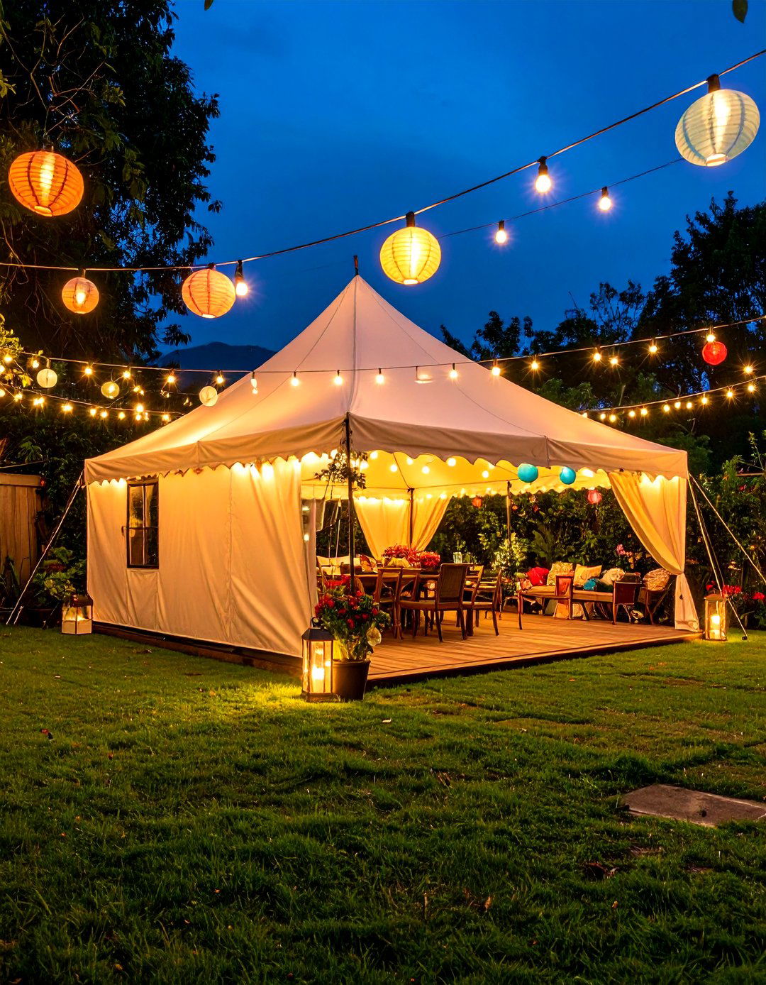 Festive Party Tent Lights - 30 backyard lighting ideas