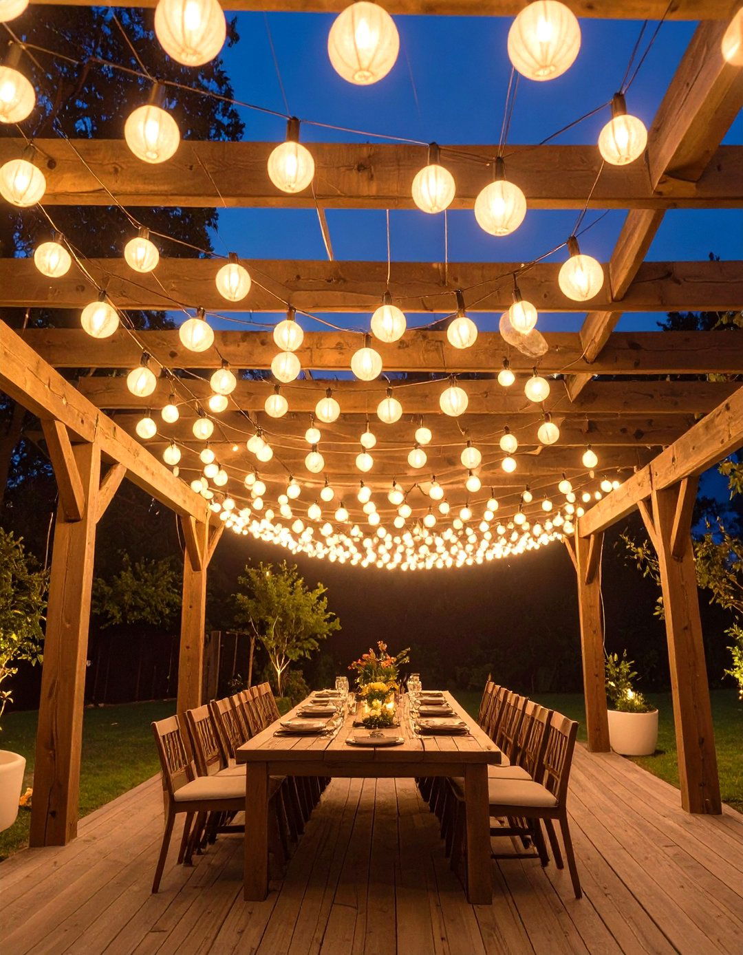 Festive Pergola Canopy Lights - 30 outdoor  lights ideas