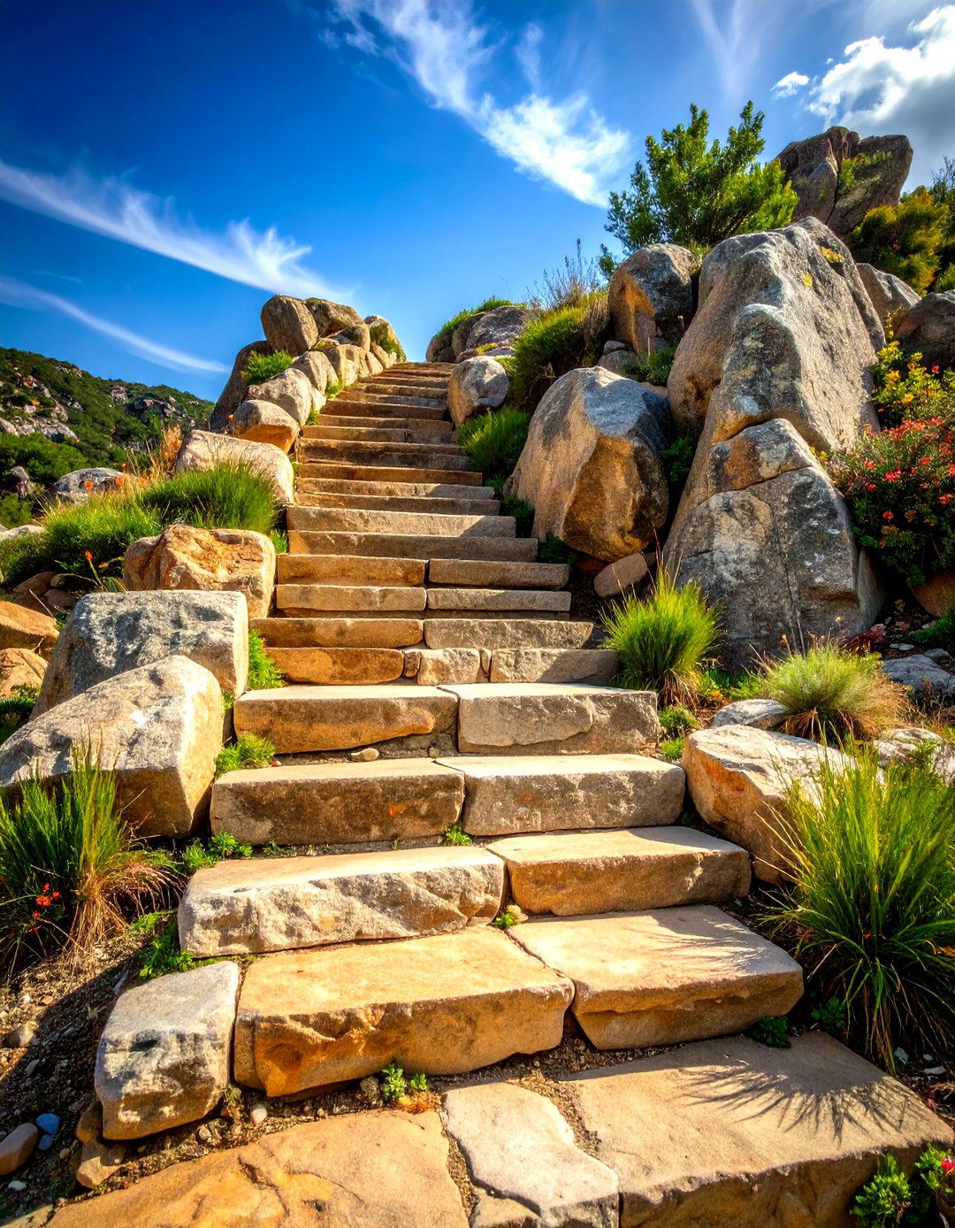 Fieldstone Boulder Patio Steps - 30 patio steps ideas