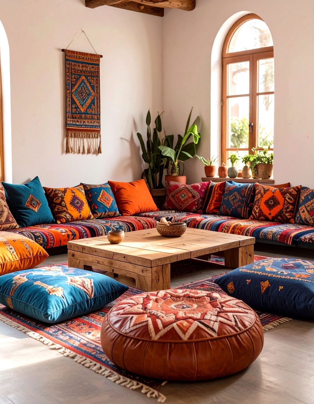 Filling the Space with Floor Pillows - 30 what is bohemian interior design ideas