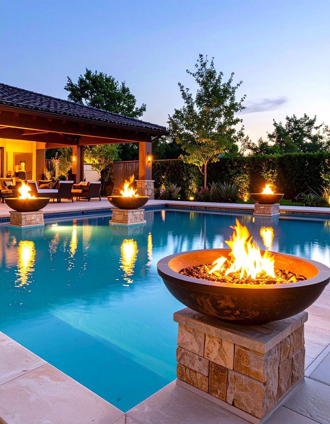 Fire Bowls for Dramatic Flair - 30 pool landscaping design ideas