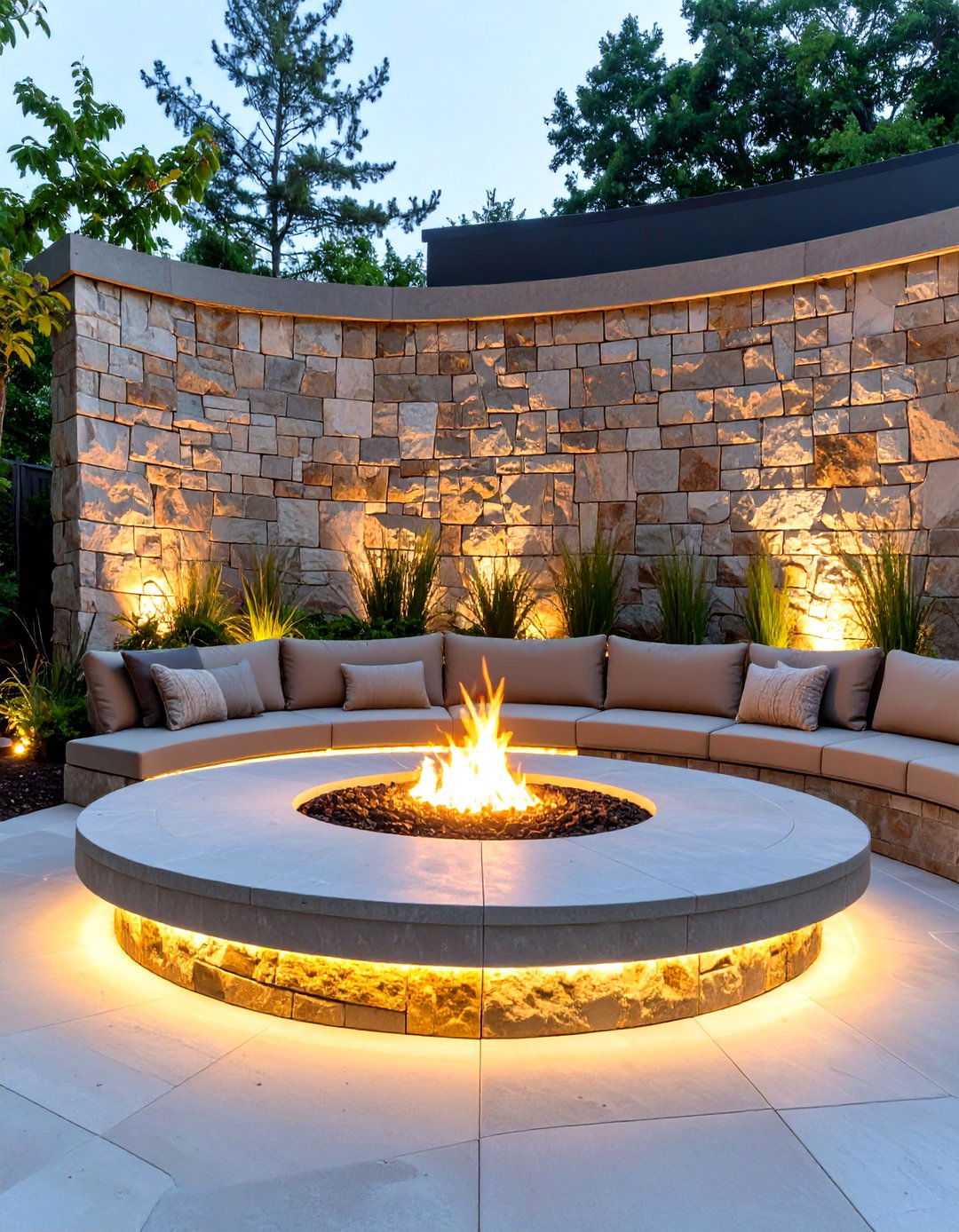 Fire Pit Ambiance With Seat Wall Lighting - 30 outdoor light ideas