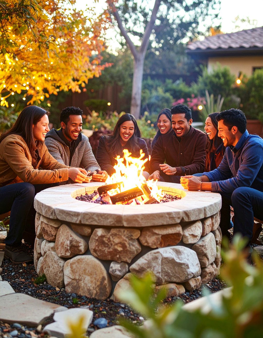 Fire Pit Central Glow - 30 backyard lights ideas