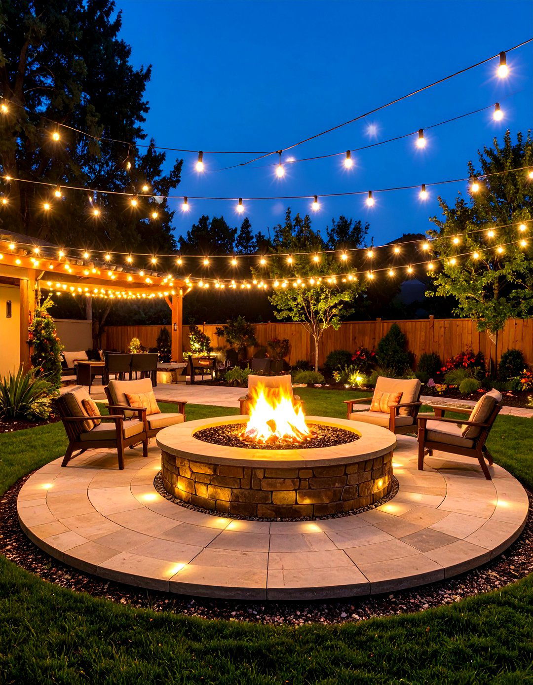 Fire Pit Gathering Circle Lights - 30 backyard lighting ideas