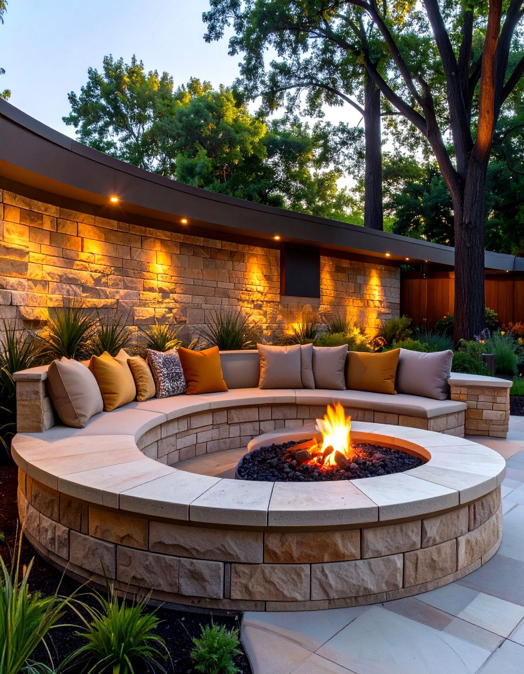 Fire Pit with Built In Seating Wall - 30 simple backyard fire pit ideas