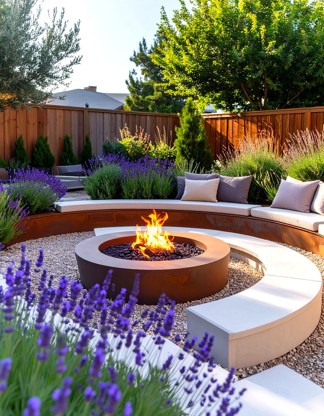Fire Pit with Surrounding Herb Garden - 30 small backyard fire pit ideas landscaping