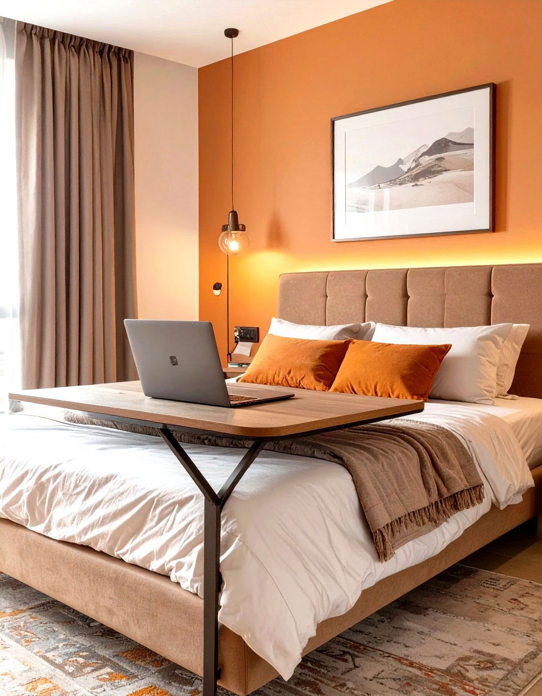 Firefly Create a high quality image with extra brightness of a C shaped over bed table wi - 30 small bedroom bedroom office ideas