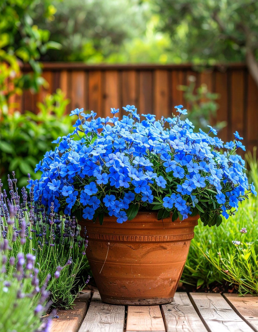Firefly Create a high quality image with extra brightness of a Mediterranean style garden - 30 plumbago landscaping ideas