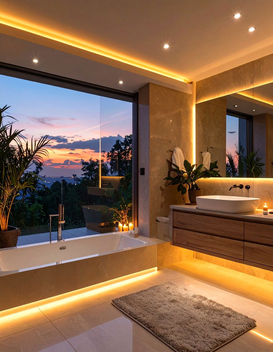 Firefly Create a high quality image with extra brightness of a bathroom scene at dusk wi - 30 spa bathroom ideas