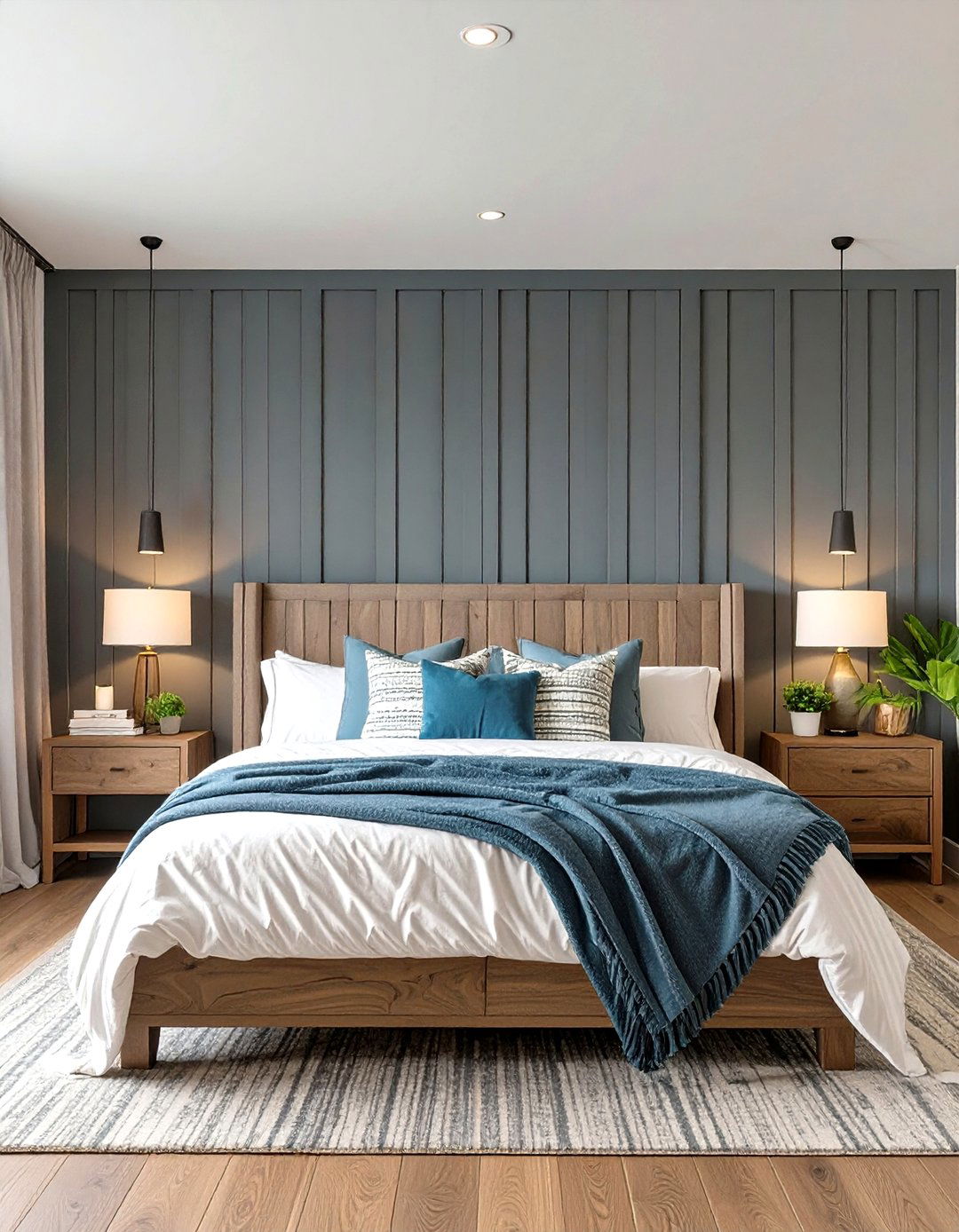 Firefly Create a high quality image with extra brightness of a bedroom headboard accent w - 30 wood trim accent wall ideas