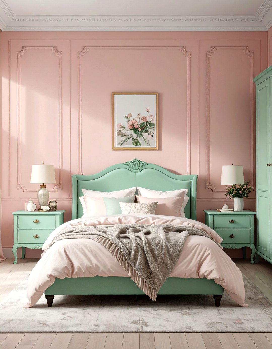 Firefly Create a high quality image with extra brightness of a bedroom with blush pink wa - 30 shabby chic bedroom ideas