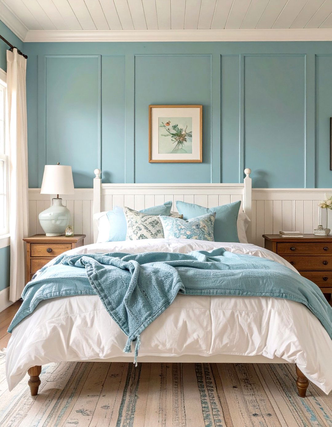 Firefly Create a high quality image with extra brightness of a bedroom with white beadboa - 30 shabby chic bedroom ideas