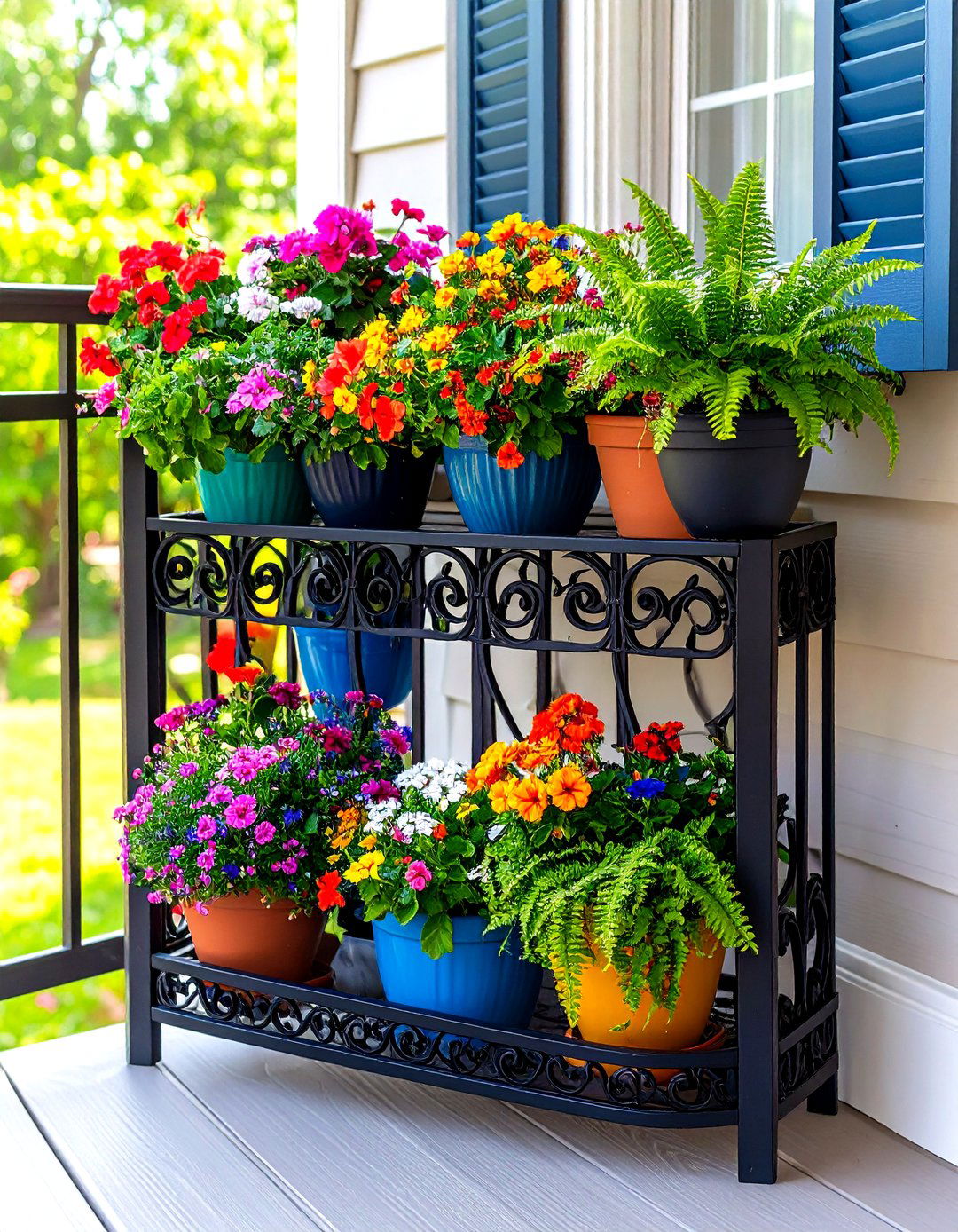 Firefly Create a high quality image with extra brightness of a black powder coated metal - 30 outdoor plant stand ideas
