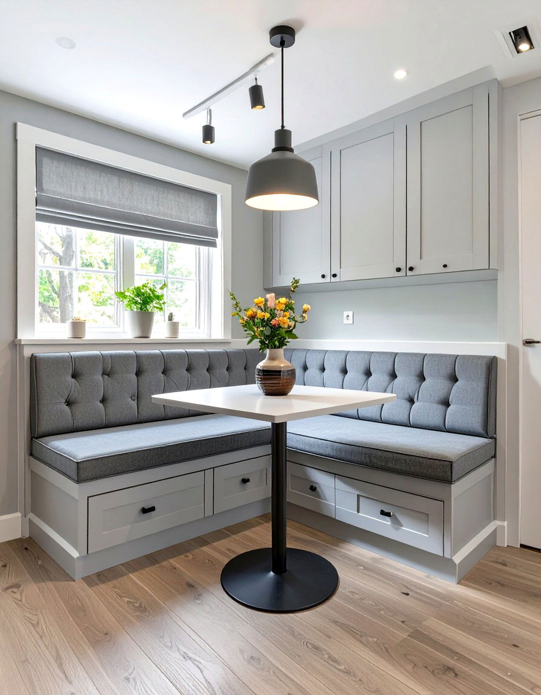Firefly Create a high quality image with extra brightness of a built in corner banquette - 30 small kitchen decor ideas
